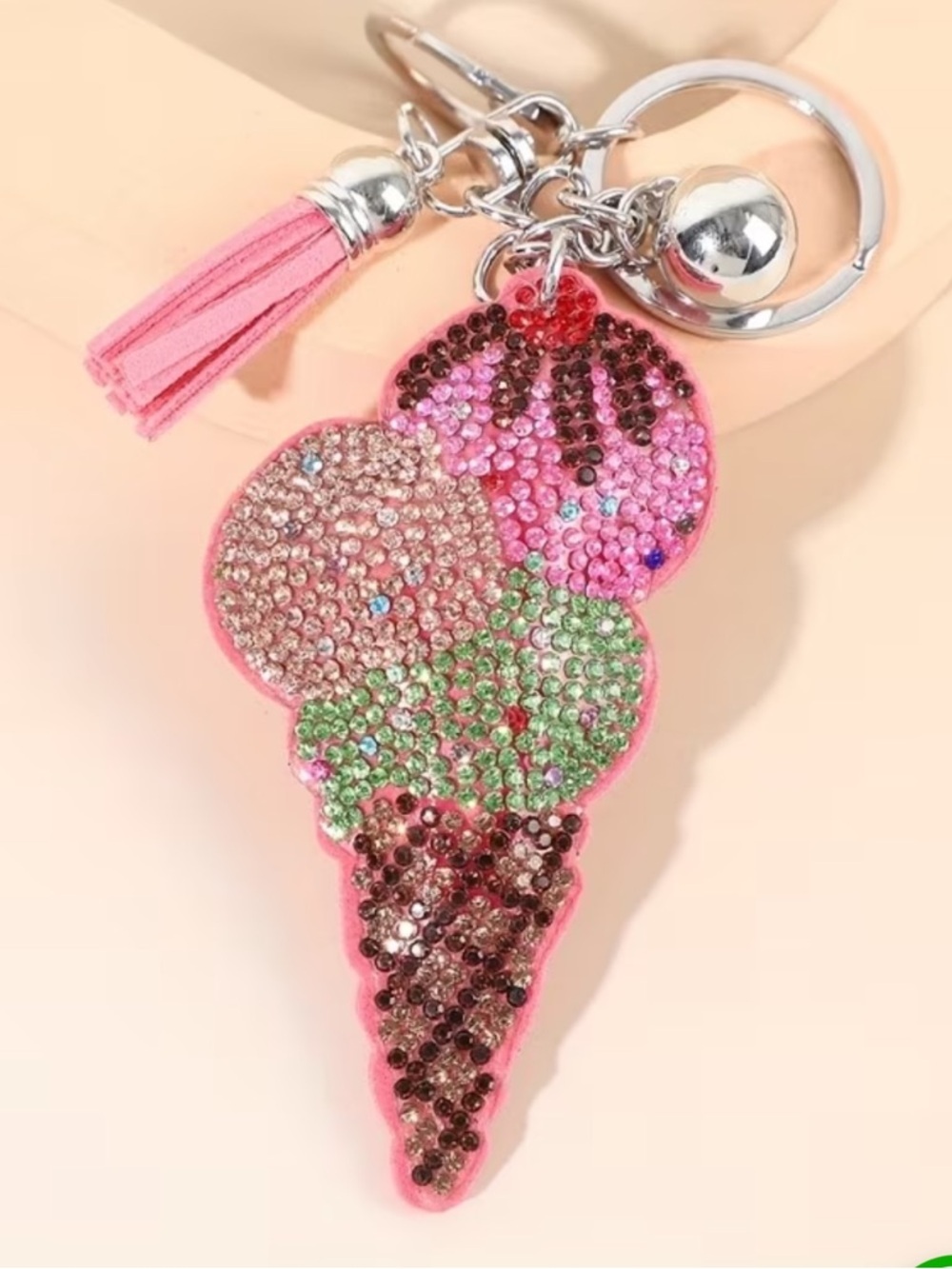 Ice cream cone 3 scoops Rhinestone Keychain/purse charm!! - Picture 1 of 2